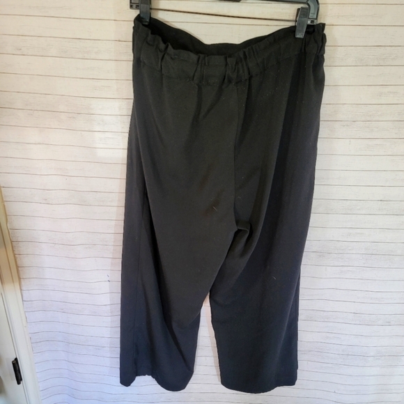ZARA PAPER BAG WIDE LEG BLACK CROPPED PANTS, sz LARGE - Picture 5 of 9